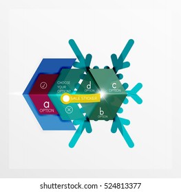 Christmas sale stickers and labels. Paper infographic template with snowflake