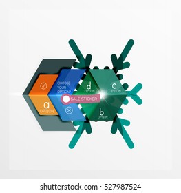 Christmas sale stickers and labels. Paper infographic template with snowflake