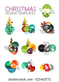 Christmas sale stickers with sample promo text on geometric shapes - circles