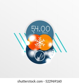 Christmas sale stickers with sample promo text on geometric shapes - circles