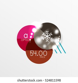 Christmas sale stickers with sample promo text on geometric shapes - circles