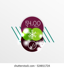 Christmas sale stickers with sample promo text on geometric shapes - circles