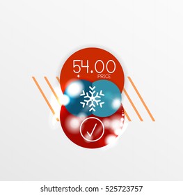 Christmas sale stickers with sample promo text on geometric shapes - circles