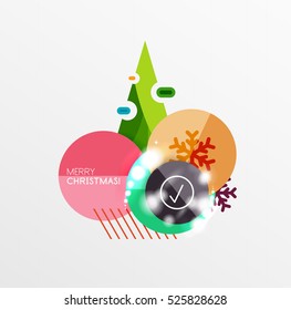 Christmas sale stickers with sample promo text on geometric shapes - circles