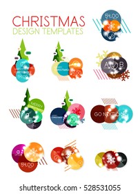 Christmas sale stickers with sample promo text on geometric shapes - circles