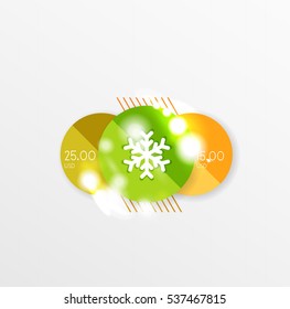 Christmas sale stickers with sample promo text on geometric shapes - circles