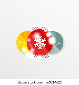 Christmas sale stickers with sample promo text on geometric shapes - circles