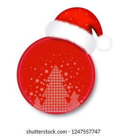 Christmas Sale Tag With Santa Claus Cap With Gradient Mesh, Vector Illustration