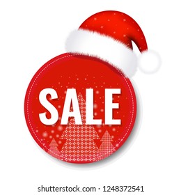Christmas Sale Tag With Santa Claus Cap With Gradient Mesh, Vector Illustration
