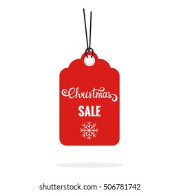 Christmas sale tag sticker vector isolated. Discount or special offer price tag on Christmas sale. Sale label contains hand drawn brush lettering