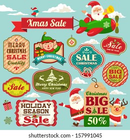 Christmas sale tags, labels and illustrations design elements collection