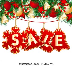 Christmas Sale Tags on christmas signs. Vector illustration