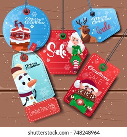Christmas Sale Tags Set Of Colorful Special Offer Stickers Collection On White Background Flat Vector Illustration