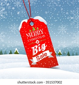 Christmas Sale Tags, winter ,landscape background, snowfall