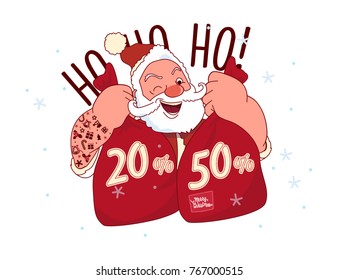 Christmas sale. Tattooed Santa Claus