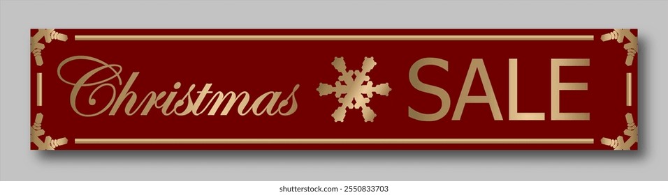 christmas sale, template discount banner design with gold silhouettes snowflakes on red background. bright vector illustration to promote purchases in the winter season, header for the website