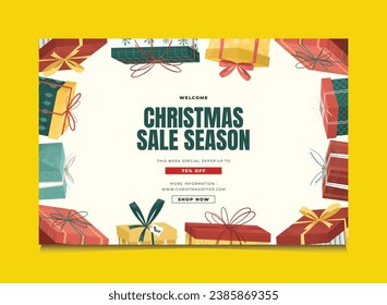 Christmas Sale Template and Gifts Box Illustration