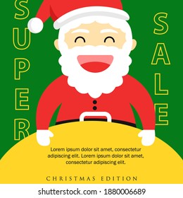 Christmas Sale template, Super sale for christmas edition, design for brochure, flyer or banner. Happy santaclaus illustration.