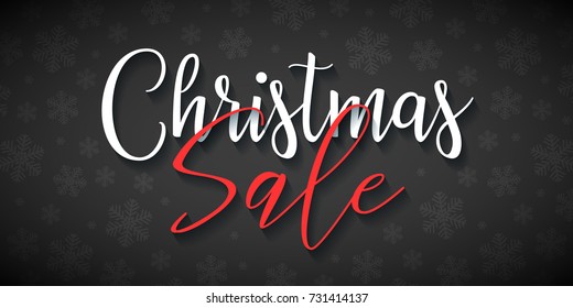 Christmas Sale text design. Dark background. Vector greeting illustration