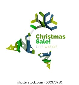 Christmas sale, vector greeting card or banner. Vector New Year elements with white copyspace