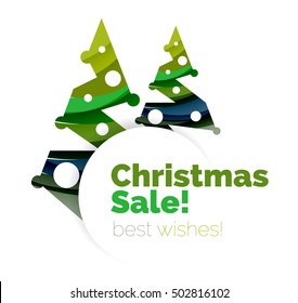 Christmas sale, vector greeting card or banner. Vector New Year elements with white copyspace