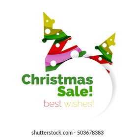 Christmas sale, vector greeting card or banner. Vector New Year elements with white copyspace