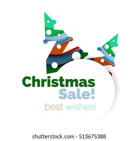 Christmas sale, vector greeting card or banner. Vector New Year elements with white copyspace