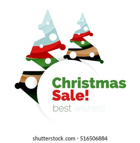 Christmas sale, vector greeting card or banner. Vector New Year elements with white copyspace