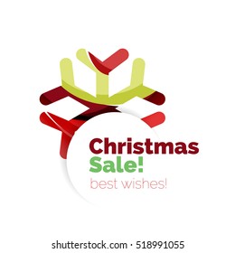 Christmas sale, vector greeting card or banner. Vector New Year elements with white copyspace
