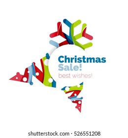 Christmas sale, vector greeting card or banner. Vector New Year elements with white copyspace