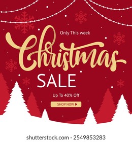 Christmas Sale. Vector Illustration. Christmas Sale Banner with discount up to 40% off. Shop Now. Special Offer.