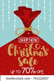 Christmas sale. Vector illustration banner with Handwritten modern lettering.