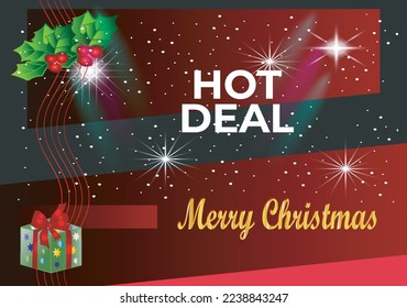 Christmas Sale Vector illustration, Typography combined in a shape of gift box with confetti on red background
