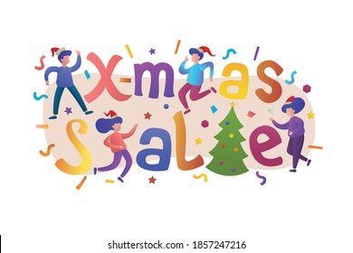 Christmas sale vector, promotional banner with presents. Winter holidays discounts and sellout in stores and shops. Proposals at market for clients