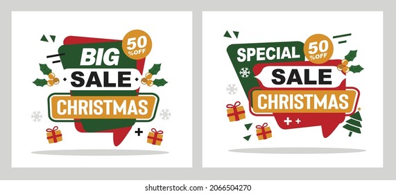 Christmas sale vector, promotional banner with gifts and decorations. Winter holiday discounts and sales in shops and stores. gift flower with ribbon and bow. Proposals in the market for clients