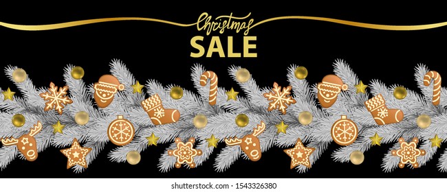 Christmas Sale Vector Web Banner on Black