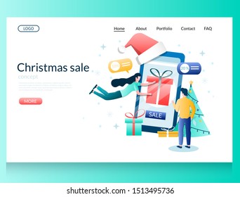 Christmas sale vector website template, web page and landing page design for website and mobile site development. Xmas sale, special offer, discounts.