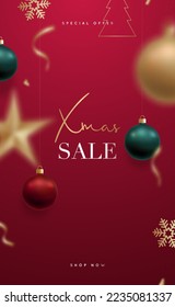 Christmas sale vertical banner. Xmas design template for online shopping, mobile website banners, posters, newsletter designs, ads, coupons, social media.