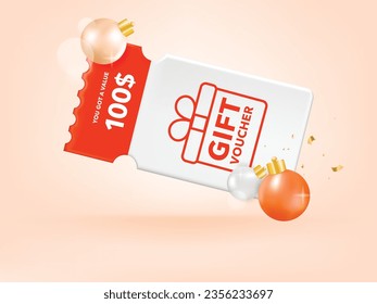 Christmas Sale Voucher coupon for business promotion sales and Discount online purchases. Tag label, sale banner 3d rendering.