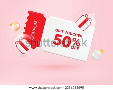 Christmas Sale Voucher coupon for business promotion sales and Discount online purchases. Tag label, sale banner 3d rendering.