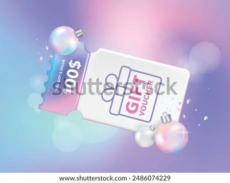 Christmas Sale Voucher coupon for business promotion sales and Discount online purchases. Tag label, sale banner 3d rendering with gradient pastel fancy ball.