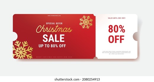 Christmas Sale Voucher Template with Glitter Snowflakes Design