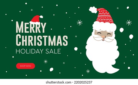 Christmas sale web banner. Santa Claus cartoon character. Vector illustration