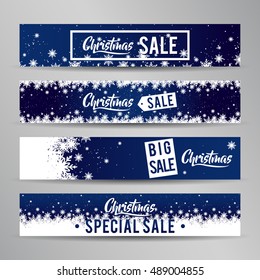 Christmas sale web banner with snowflakes falling