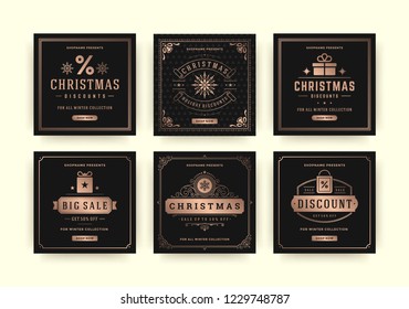 Christmas sale web banners for social media mobile apps. Discount promo layouts for your website, blog and social media posts. Vector illustration.