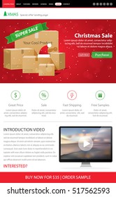 Christmas Sale Web Site Landing Page Mockup Template Layout Vector Illustration
