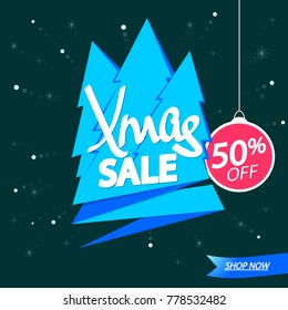 Christmas Sale, Xmas discount 50% off, poster design template,  vector illustration