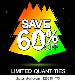 Christmas Sale, Xmas discount banner, save 60% off, poster design template, vector illustration