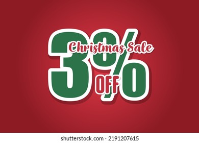 Christmas sales 3 on red background. Price labele sale promotion market discount percent. store deal