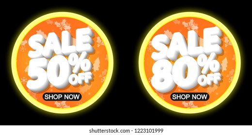Christmas Sales 50% 80% off, banners design template, Xmas discount tags, vector illustration